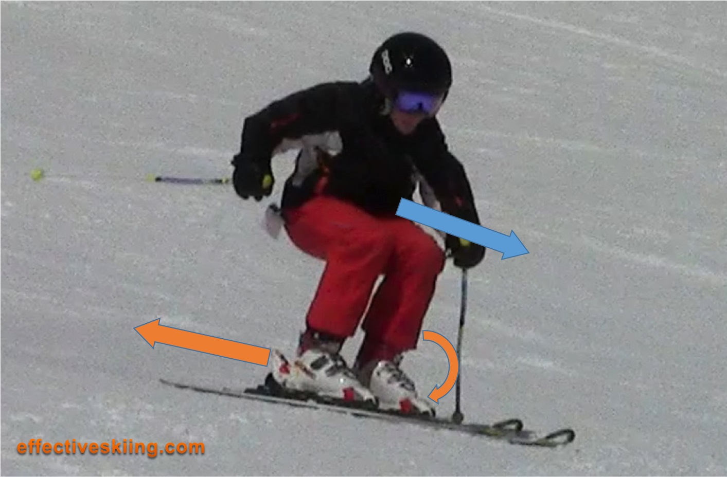 Flexed transition with pulling the skis back